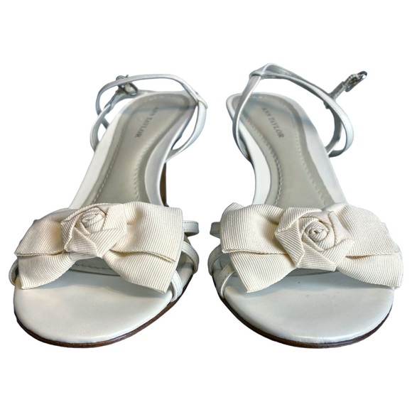 ANN TAYLOR ☆ Ivory Leather Ankle Strap Slingback Pumps ☆ Rosette Bow - Picture 3 of 6